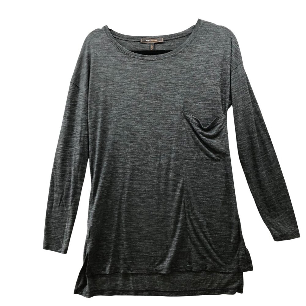 BCBGMaxazria Long Sleeve Tunic T Shirt Womens S Gray Lightweight Lyocell Pocket